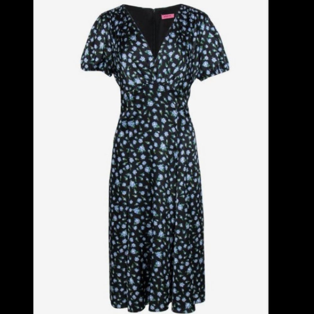 Betsey Johnson Women’s Black Floral Satin Midi Dress - Size 8